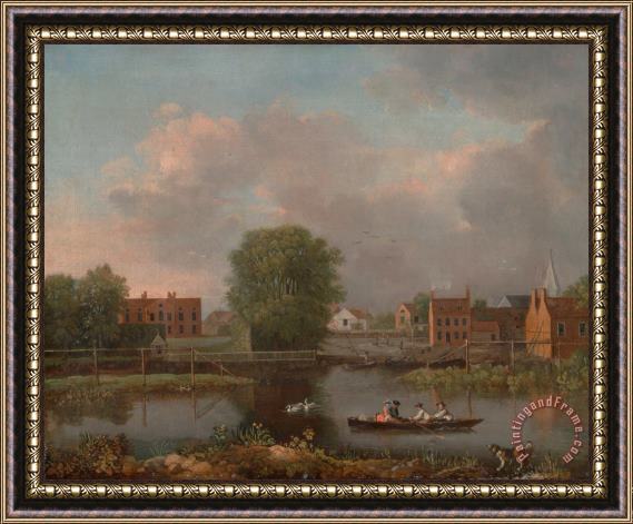 John Inigo Richards A River Landscape, Possibly a View From The West End of Rochester Bridge Framed Painting
