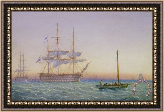 John Joy HM Frigates at Anchor Framed Painting