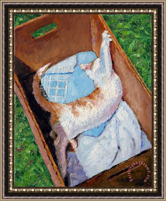 John Lautermilch Cat In A Box Framed Painting