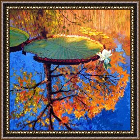 A Pond in The Morvan Framed Prints - Colors of Fall on the Lily Pond by John Lautermilch