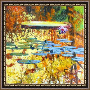 A Pond in The Morvan Framed Prints - Fall Colors on the Lily Pond by John Lautermilch