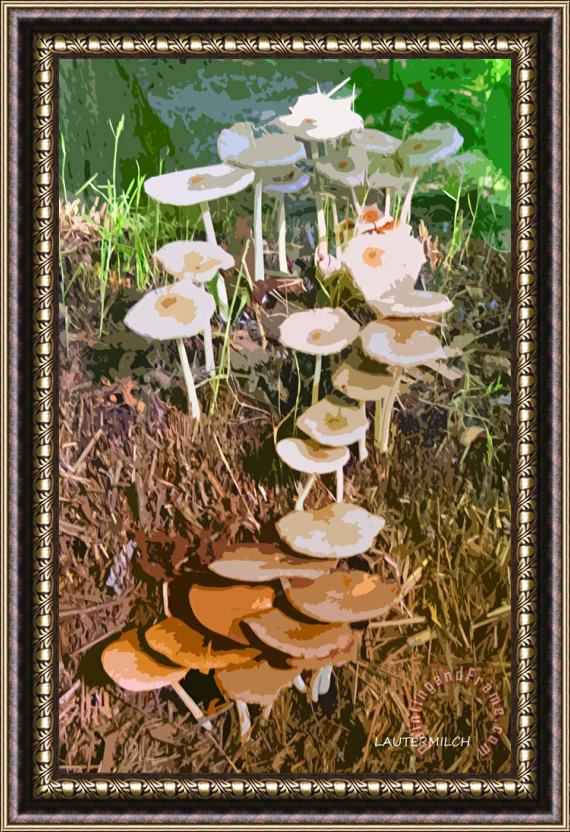 John Lautermilch Mushrooms In A Haystack Framed Painting