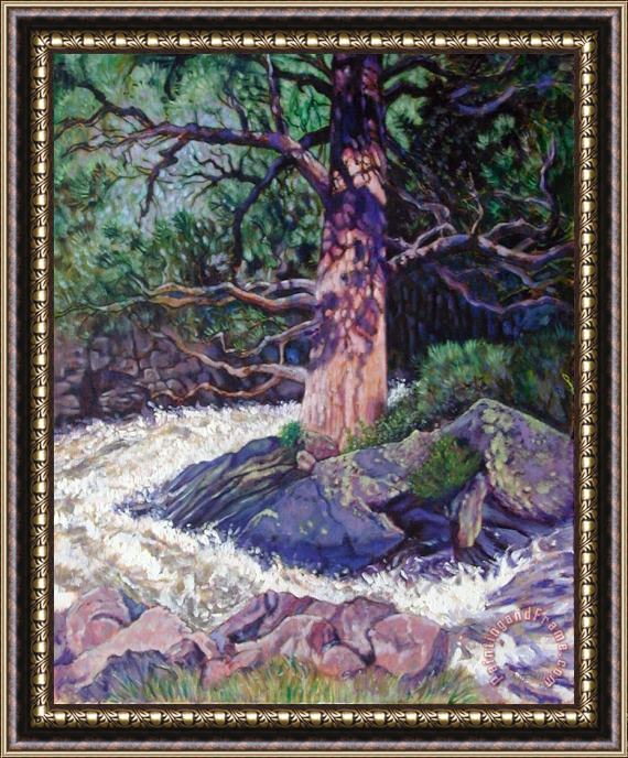 John Lautermilch Old Pine In Rushing Stream Framed Painting