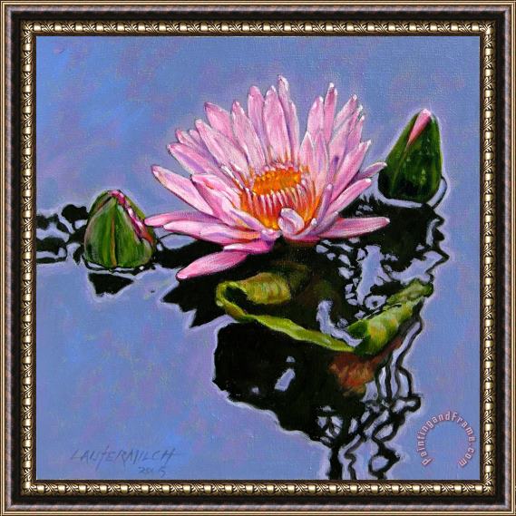 John Lautermilch Pink Lily with Dancing Reflections Framed Painting