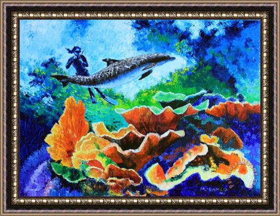 John Lautermilch Swimming with the Dolphins Framed Print