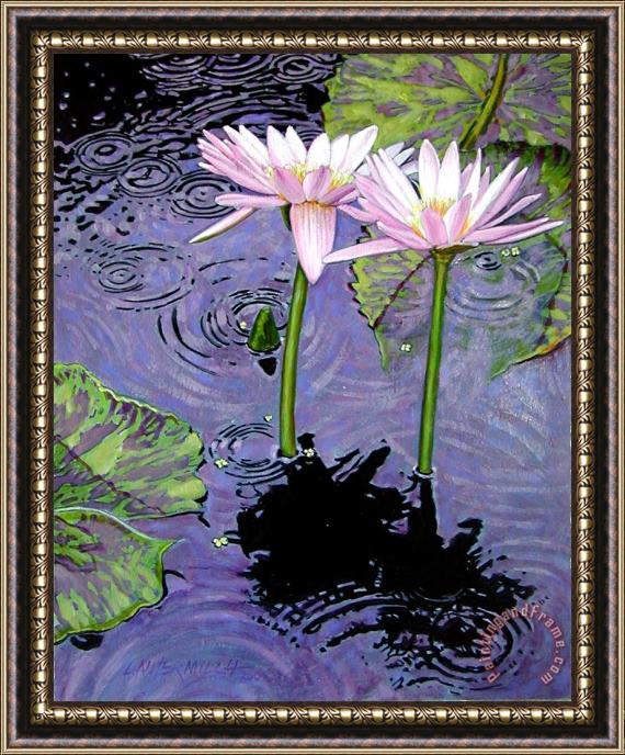 John Lautermilch Two Pink Lilies in the Rain Framed Painting
