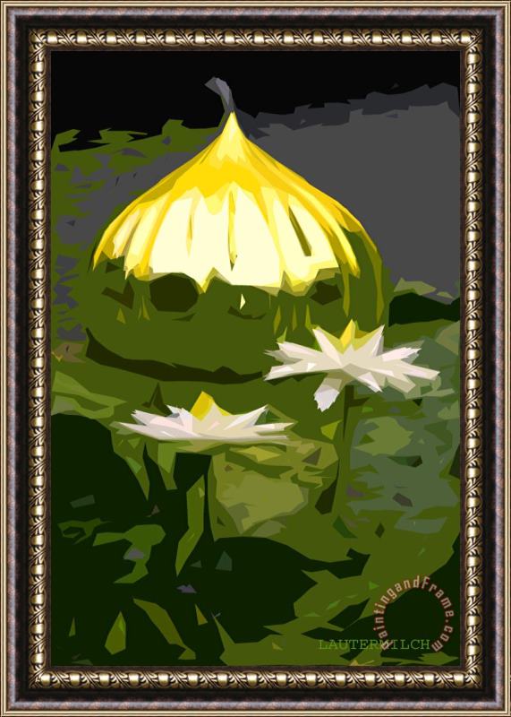 John Lautermilch Yellow Glass with White Lilies Framed Painting