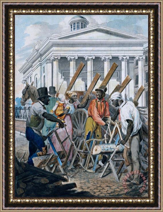 John Lewis Krimmel Black Sawyers Working in Front of The Bank of Pennsylvania Framed Painting