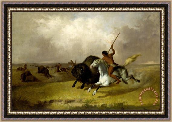 John Mix Stanley Buffalo Hunt on The Southwestern Prairies Framed Print