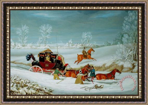 John Pollard Mail Coach in the Snow Framed Painting