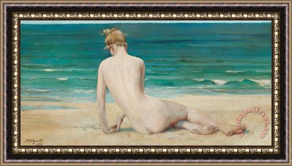John Reinhard Weguelin Nude Seated On The Shore Framed Print