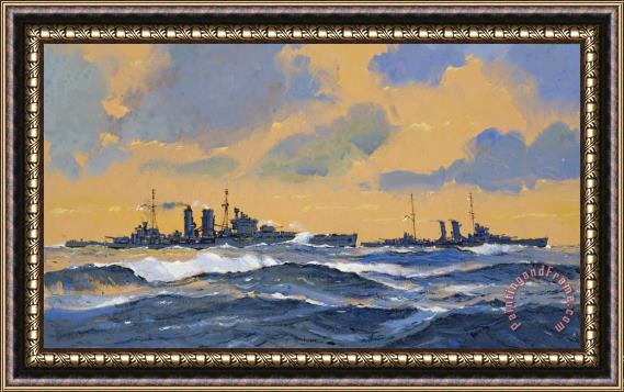John S Smith The British cruisers HMS Exeter and HMS York Framed Painting