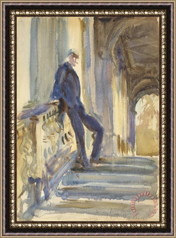John Singer Sargent Sir Neville Wilkenson on The Steps of a Venetian Palazzo Framed Painting