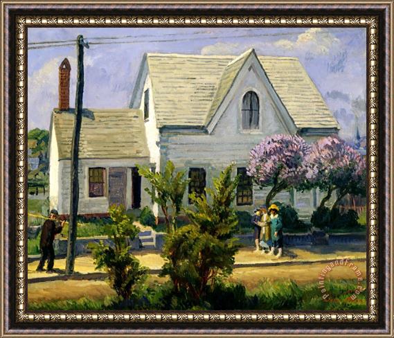 John Sloan Street Lilacs, Noon Sun Framed Painting