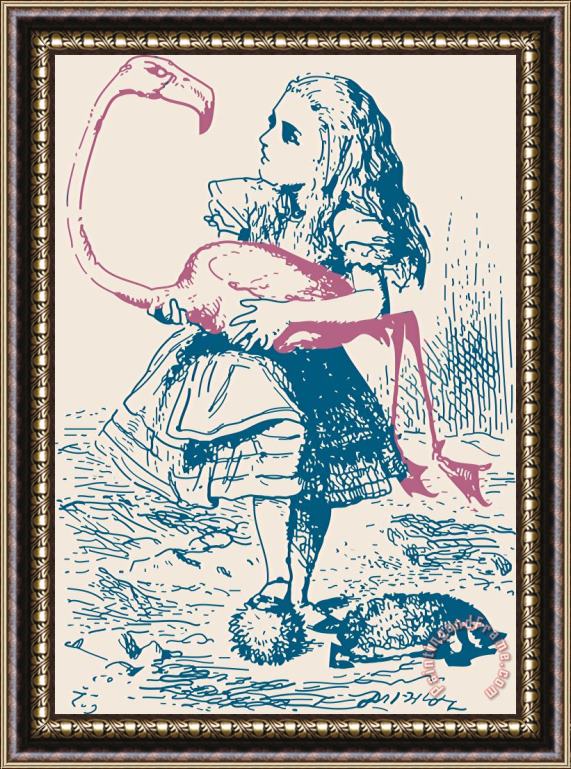 John Tenniel Alice And Flamingo Croquet Mallet Framed Painting