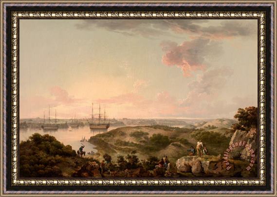 John Thomas Serres Port Mahon, Minorca with British Men of War at Anchor Framed Painting