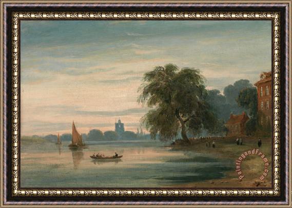 John Varley A View Along The Thames Towards Chelsea Old Church Framed Print