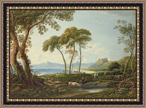John Varley  Landscape with Harlech Castle Framed Print