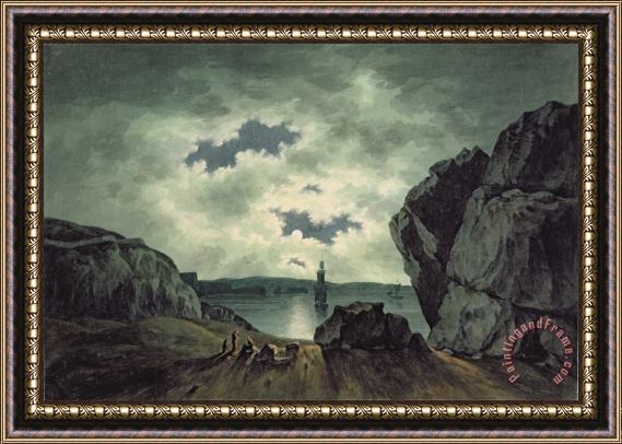 John Warwick Smith Bay Scene in Moonlight Framed Print