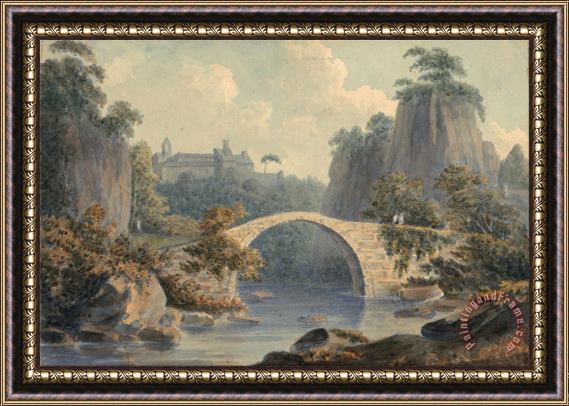 John Warwick Smith River Landscape with a Single Arched Bridge Framed Painting