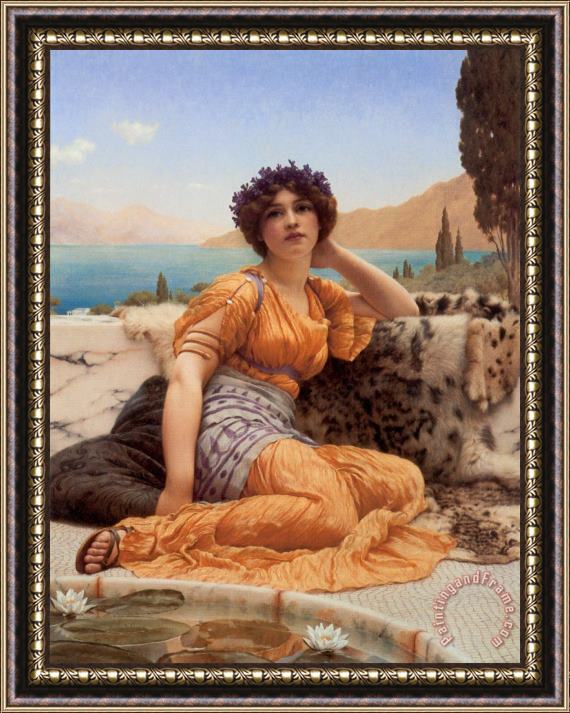 John William Godward 'with Violets Wreathed And Robe of Saffron Hue' Framed Painting