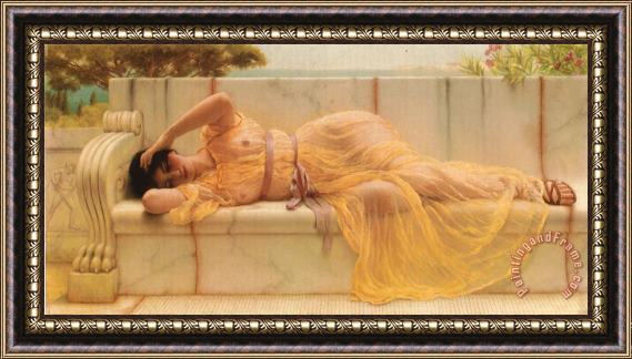 John William Godward Girl in Yellow Drapery Framed Painting
