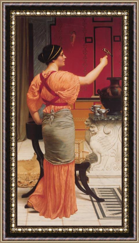 John William Godward Lesbia with Her Sparrow Framed Painting