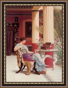 Casket Framed Paintings - The Jewel Casket by John William Godward
