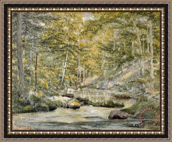 John William Hill Woodland Pool with Men Fishing Framed Painting