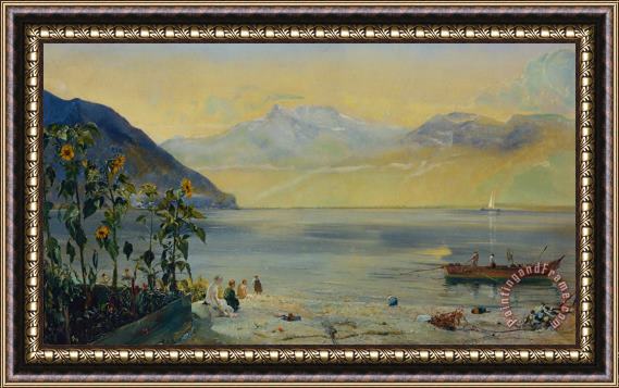John William Inchbold Lake Leman with the Dents du Midi in the Distance Framed Print