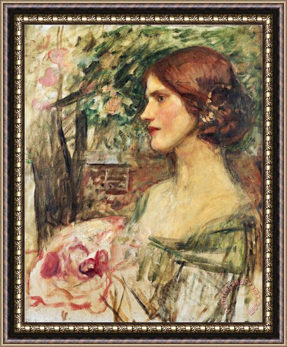 John William Waterhouse Portrait of a Lady in a Green Dress Framed Painting
