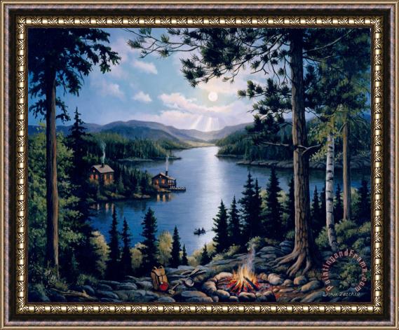 John Zaccheo Cabin In The Woods Framed Painting