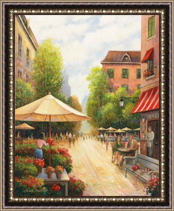 John Zaccheo Village Scene Framed Painting