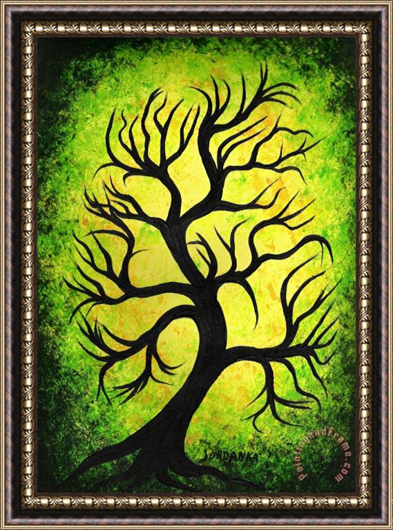Jordanka Yaretz Green dancing tree Framed Painting