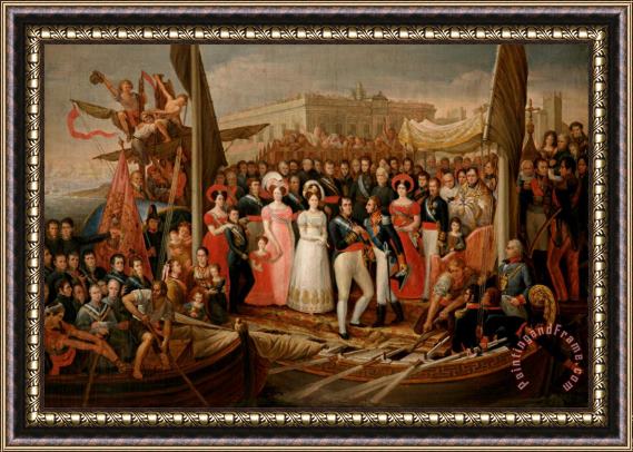 Jose Aparicio Landing of Ferdinand VII in El Puerto De Santa Maria Framed Painting