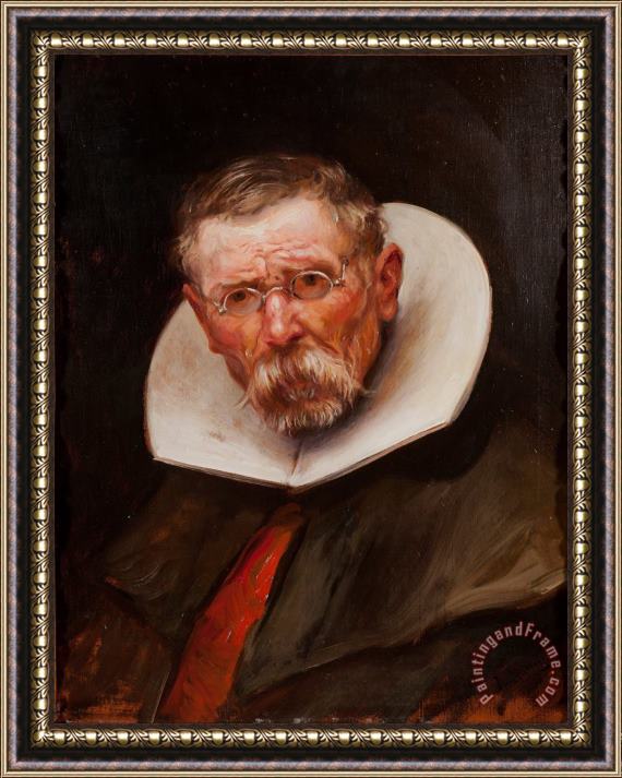 Jose Llaneces Portrait of an Elderly Man Dressed in The Style of The Reign of Philip III Framed Painting