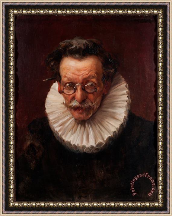Jose Llaneces Portrait of an Elderly Man Dressed in The Style of The Reign of Philip IV Framed Painting