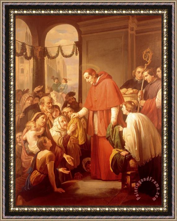 Jose Salome Pina Saint Charles Borromeo Handing Out Alms to The People Framed Painting