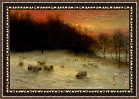 Joseph Farquharson Sheep in a Winter Landscape Evening Framed Print