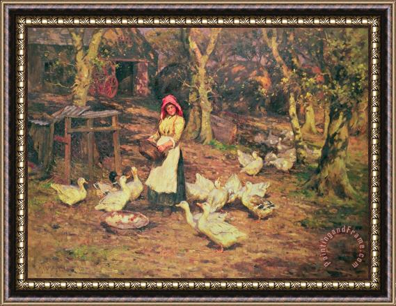 Joseph Harold Swanwick Feeding the Ducks Framed Painting