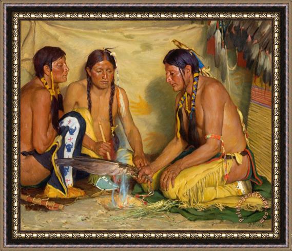 Joseph Henry Sharp Making Sweet Grass Medicine, Blackfoot Ceremony Framed Print