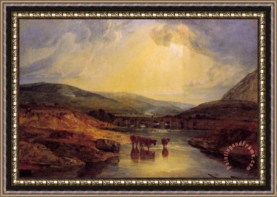 Joseph Mallord William Turner Abergavenny Bridge, Monmountshire, Clearing Up After a Showery Day Framed Painting