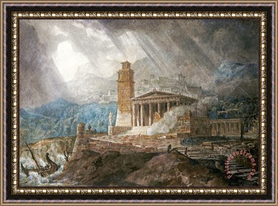 Joseph Michael Gandy A Capriccio of a Roman Port During a Storm Framed Painting