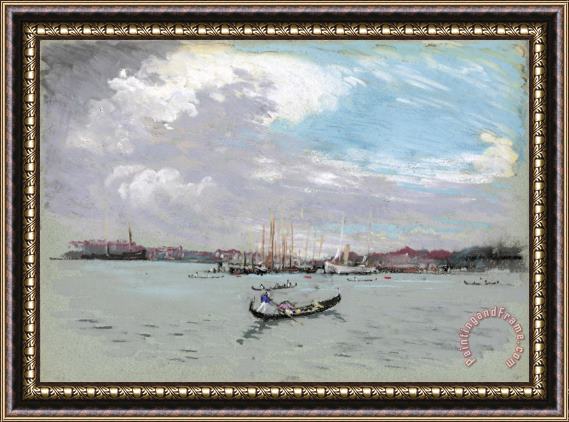 Joseph Pennell Outside Venice (lagoon And Gondola) Framed Painting