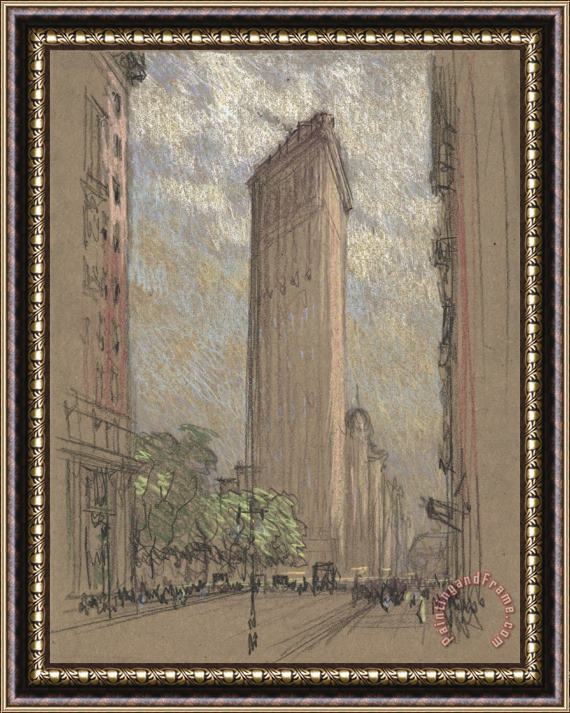 Joseph Pennell The Flatiron Building From Fifth Avenue And Twenty Seventh Street, New York City Framed Painting