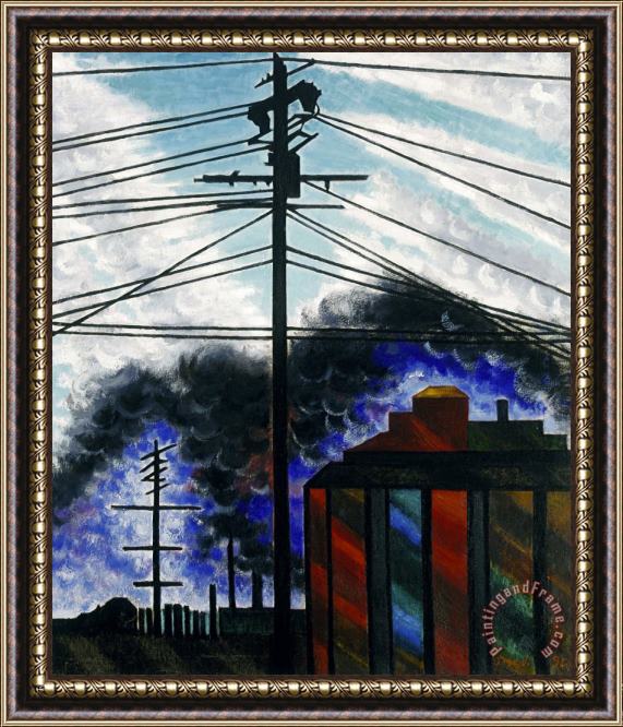 Joseph Stella Telegraph Poles with Buildings Framed Painting