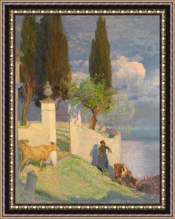 Joseph Walter West Driving Cattle Lake Como Framed Painting