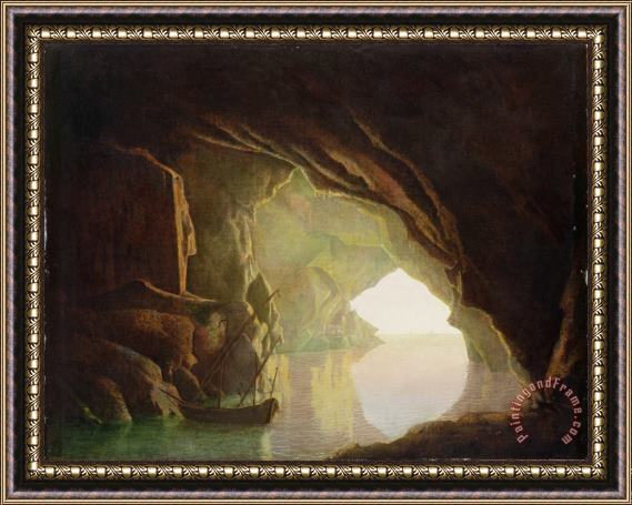 Joseph Wright of Derby  A Grotto in the Gulf of Salerno - Sunset Framed Painting