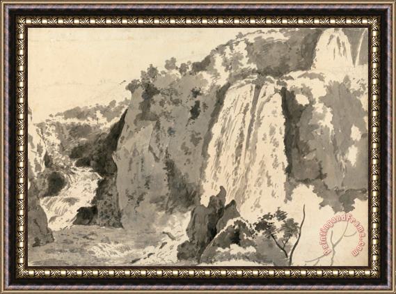 Joseph Wright  Rocky Landscape with Waterfalls Framed Print
