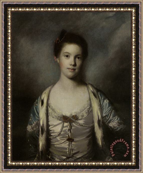 Joshua Reynolds Portrait of Bridget Moris in a White Silk Dress Framed Painting